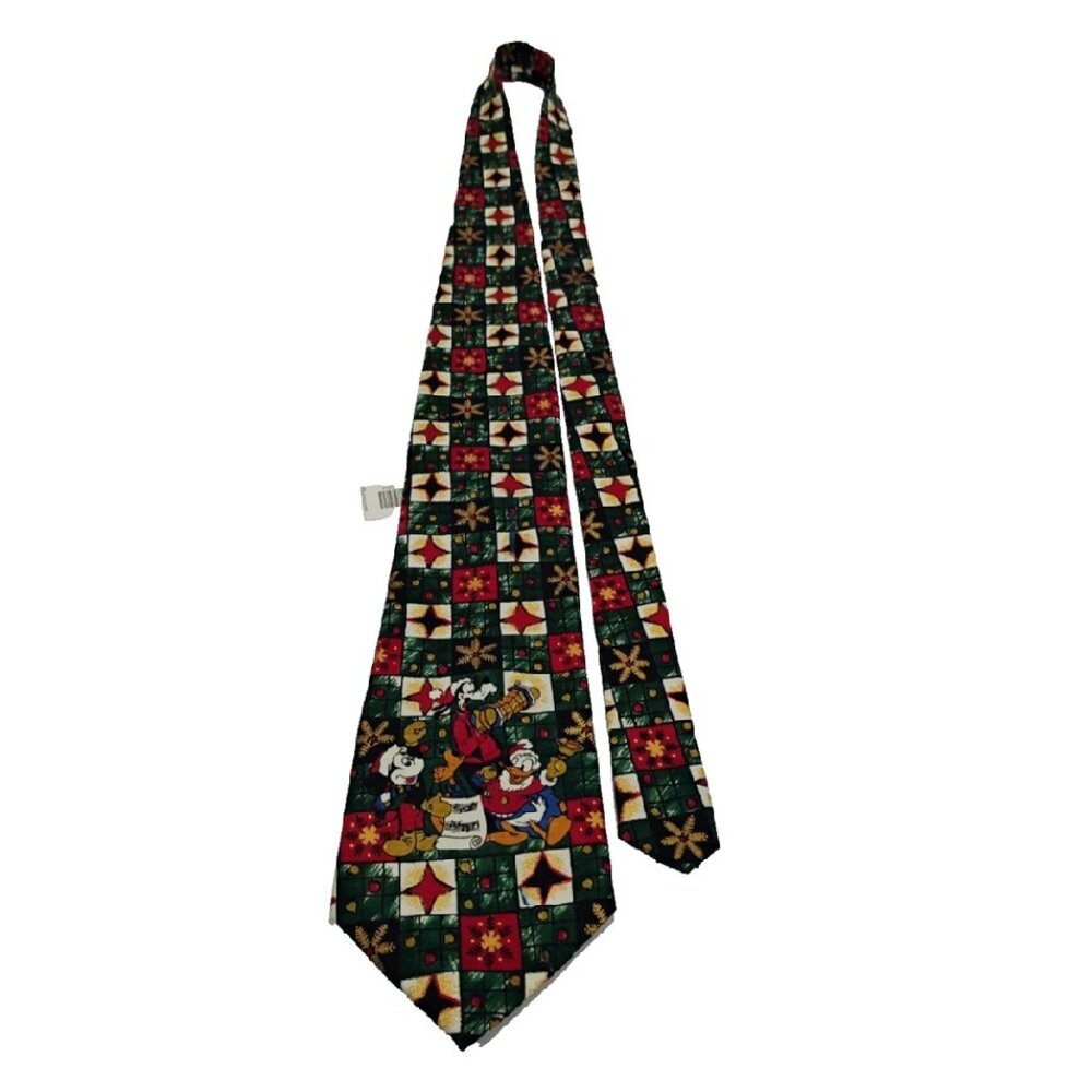 NWT Disney Christmas Neck Tie Mickey Goofy Donald 56X4 Vintage USA
